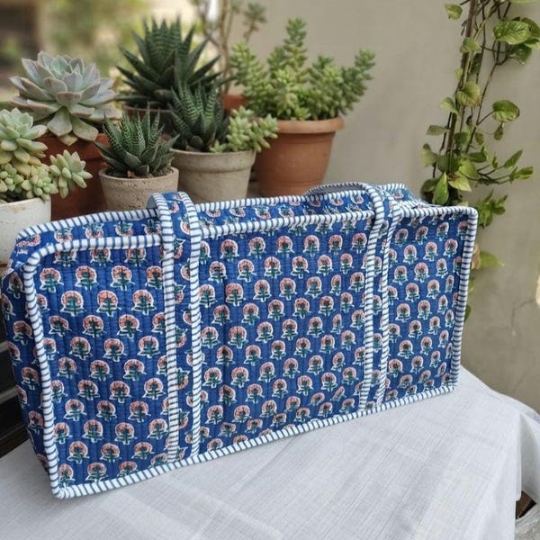 Handmade Quilted Mahjong Tote Bag, Botanical Print Tile Storage Case, Mahjong Gifts