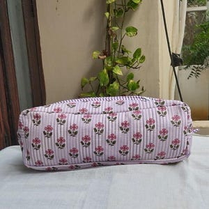 Block Print Quilted Hair Tool Bag, Floral Cotton Travel Case for Dyson Airwrap/Airstrait