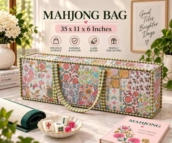 Handmade Large Mahjong Bag | Tile Pouch | Cotton Mahjong Carrying Case | Organizer for Mahjong Set | Gift for Mahjong Lovers