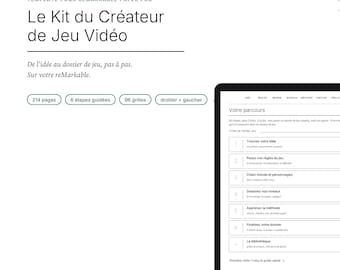 Template reMarkable Paper Pro, Kit création jeu vidéo, Game design, Level design, PDF hyperlié 214 pages couleur, Édition française
