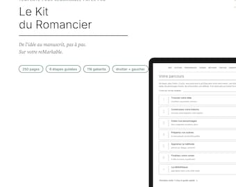 Template reMarkable Paper Pro, Kit écriture roman guidé, Plan de roman, PDF hyperlié 250 pages, Accents couleur, Édition française