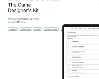 reMarkable Paper Pure and reMarkable 2 Template, Video Game Design Kit, GDD, Level Design, Hyperlinked PDF 214 pages, English edition