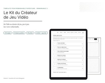 Template reMarkable Paper Pure et reMarkable 2, Kit création jeu vidéo, Game design, Level design, PDF hyperlié 214 pages, Édition française