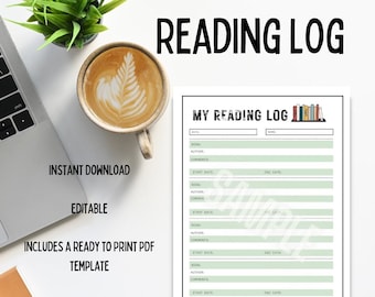 student homework diary Reading Log-Instant Download, Editable, Includes a PDF Template-ready to print