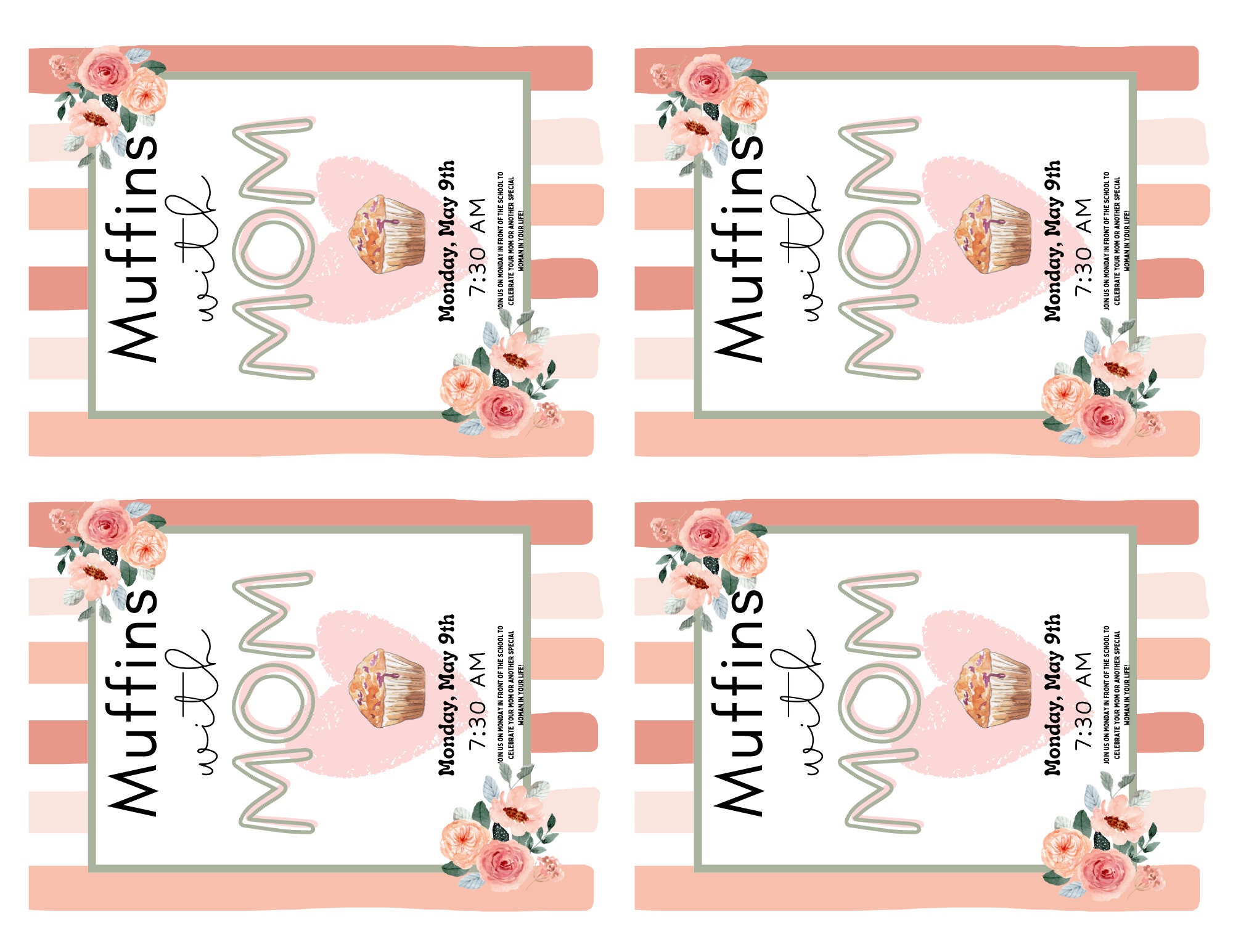 Muffins With Mom Poster With 4 per Sheet Handout for Printinginstant Download,editable Etsy