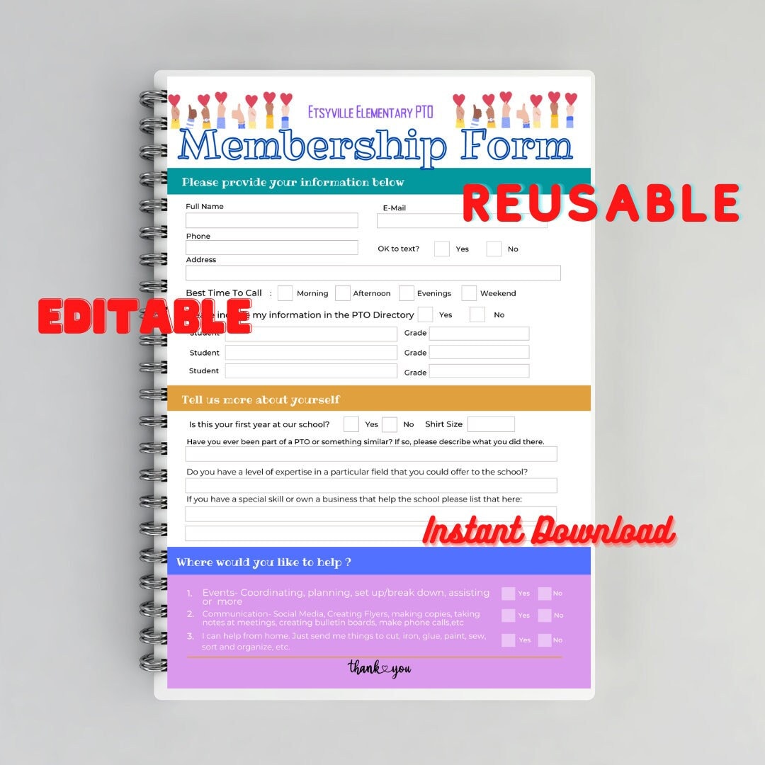 PTO PTA Membership Form Template editable Instant Digital Download Etsy PTO PTA Membership Form Template editable Instant Digital Download Etsy