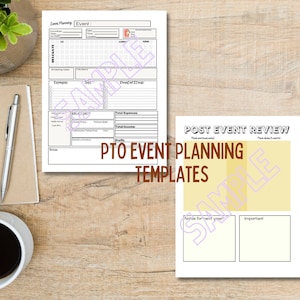 PTO PTA Event Planning and Post Event Review Templates-Instant Download, Editable and Blank PDF Templates