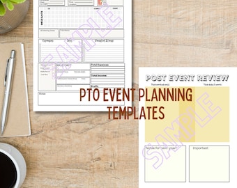 PTO PTA Event Planning and Post Event Review Templates-Instant Download, Editable and Blank PDF Templates