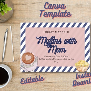 Muffins con mamá 7x5 Descarga instantánea, Imprimir en casa, Invitación editable