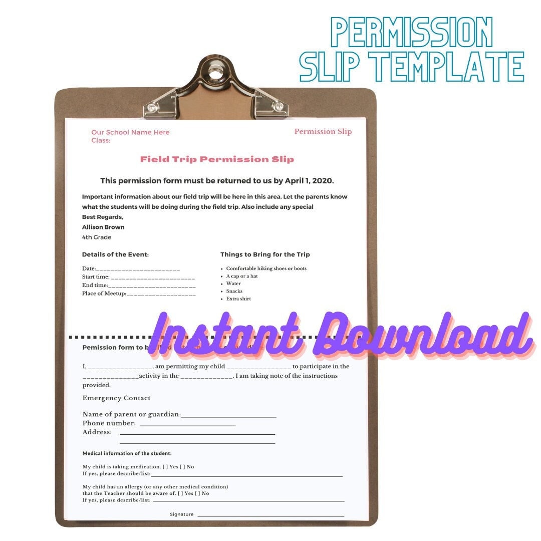 Permission Slip Form Template Instant Download Editable Etsy Permission Slip Form Template Instant Download Editable Etsy