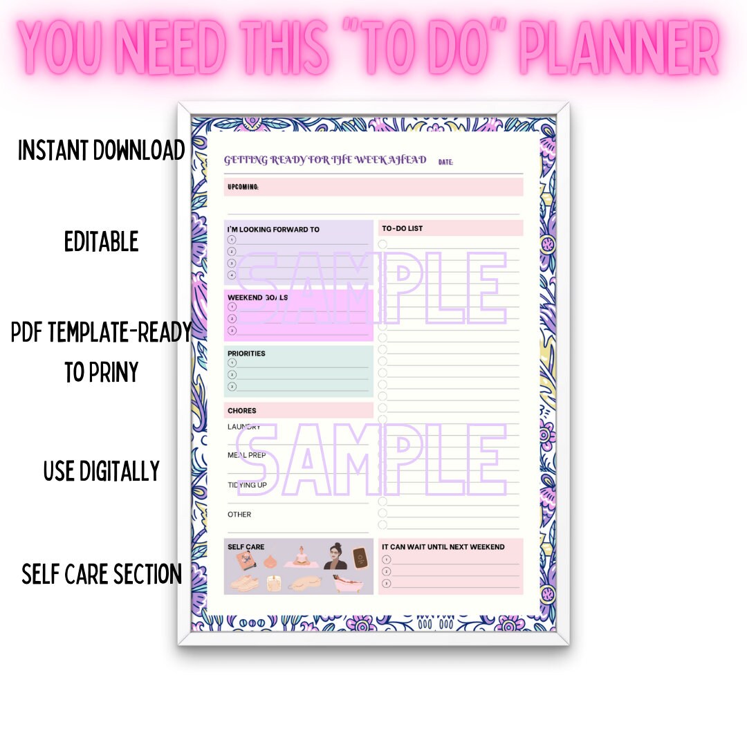 Daily Tasks- Editable, Instant Download, PDF Template Included - Etsy