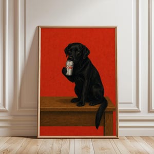 Vintage Black Labrador Wall Art Print, Funny Dog Soda Poster, Black Lab Illustration, Pop Art Pet Portrait, Whimsical Kitchen Decor