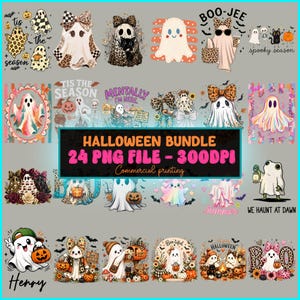 cute halloween ghost png, spooky elements clipart bundle, retro autumn sublimation design for apparel, digital download.