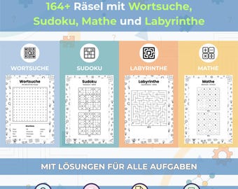 164+ Rätsel für Erwachsene / Sudoku, Wordsuche, Matemáticas, Laberinto / Digital Descargar PDF / A4 y A5