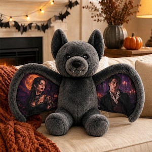 Personalized Halloween Bat Plush Custom Photo Wing Keepsake Gift Gothic Spooky Decor Unique Halloween Gift for Couples Friends  Pet Lovers