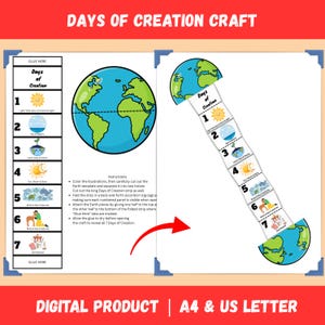 Manualidad sorpresa plegable de los 7 días de la Creación, La historia de la Creación para niños, Actividad bíblica imprimible, Escuela dominical, Escuela bíblica de verano, Educación en el hogar, Cristiana