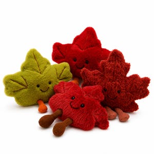 Plüschtier-Kollektion „Ahornblatt“ (15–18 cm), niedliche Herbstblatt-Plüschtiere, Kawaii-Herbst-Plüschset, weiche Herbstdeko, gemütliches Geschenk