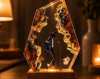 Michael Jackson Resin Lamp, MJ Moonwalk Epoxy Night Light, King of Pop Gift, Music Legend Desk Decor, Pop Music Fan Gift, Collector Decor