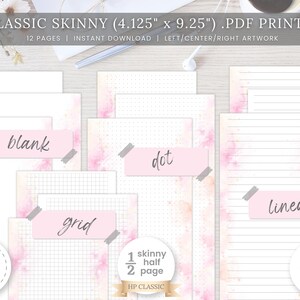 Classic Happy Planner Skinny 1/2 pg Inserts, Lined, Dotted Grid, Blank Set, Mambi Classic, Happy Planner Printable