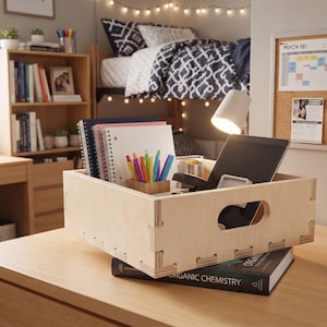 Birch Plywood Storage Crate: Interlocking Cube Shelf Organizer (12.875" W x 14" D x 4.3" H)