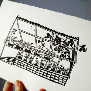 Greenhouse - lino cut print