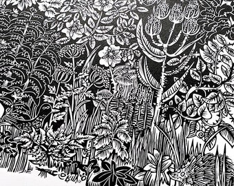 Rustling - botanical lino print