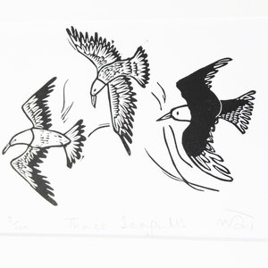 Lino cut print - Three Seagulls