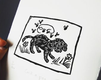 Cockapoo, impression découpée en lino, art de chien, photo de chien, impression originale