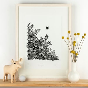 Hedge - lino cut print