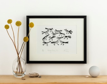 Wagtails - lino cut print