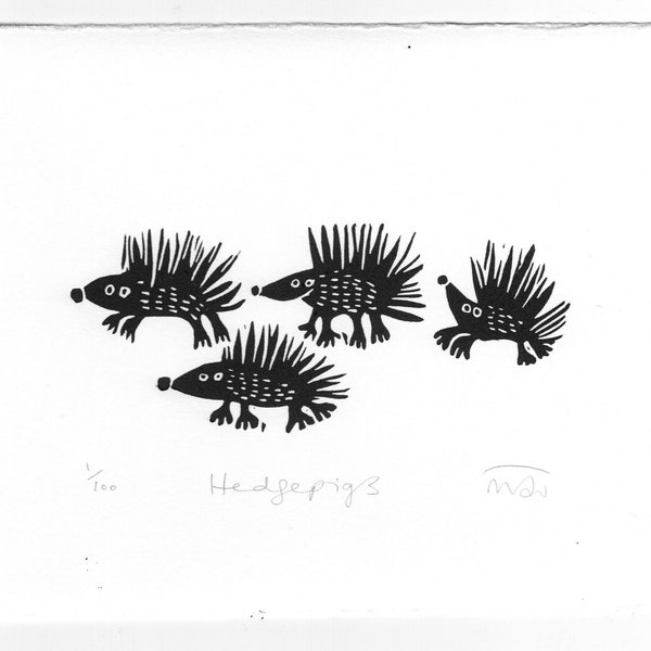 Hedgepigs - lino cut print