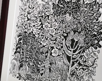 Rustling - botanical lino print