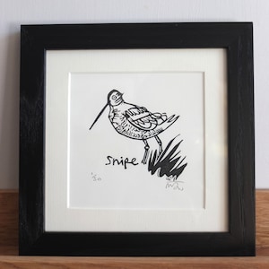 Snipe - original lino corte pájaro impresión