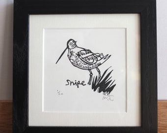 Snipe - original lino cut print bird