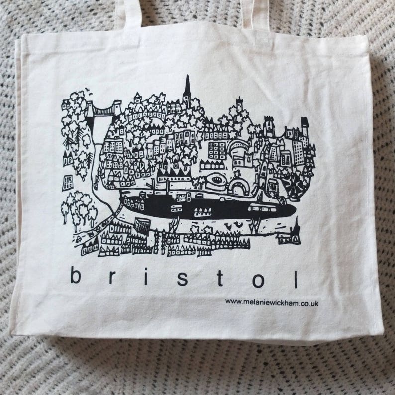 printmaking gift, black and white bristol gifts cotton suspension bridge canvas tote bag eco Bristol