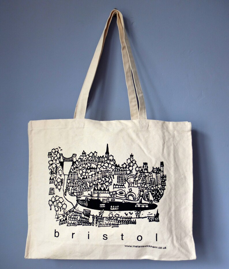 printmaking gift, black and white bristol gifts cotton suspension bridge canvas tote bag eco Bristol