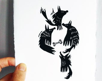 Wolf Nursery School - lino cut print