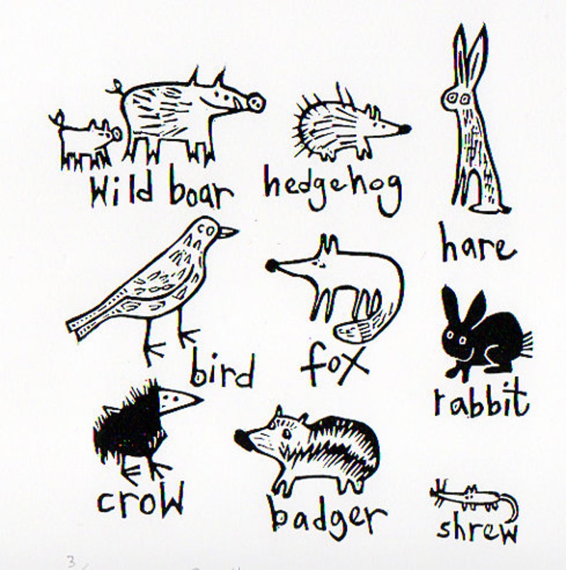 Spotters Guide animal lino cut print image 2