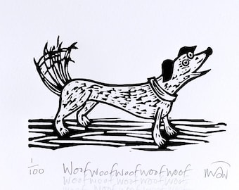 Woof woof woof - lino print