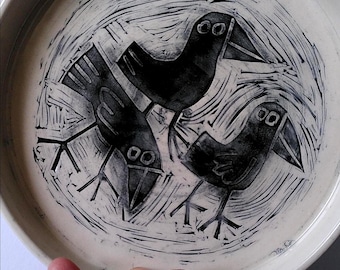 Crow dish, ceramic bowl birds
