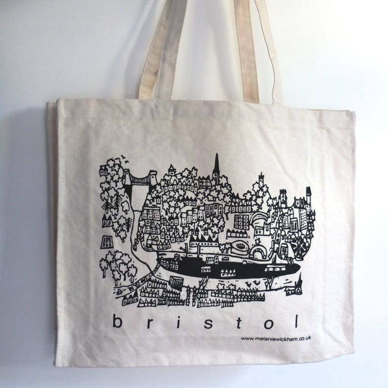 printmaking gift, black and white bristol gifts cotton suspension bridge canvas tote bag eco Bristol