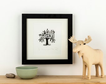 Fox in a Pear Tree - lino cut print