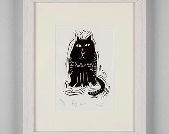 Big Cat - lino cut print