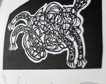 Furious Cat - lino cut print, cats, pet art, cat art, linoprint, handmade, cat gifts, kitty, black and white, handmade, humour, illustration
