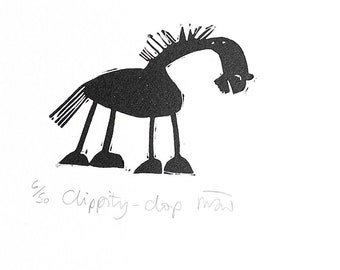 Super seconds - Clippity Clop - lino cut print