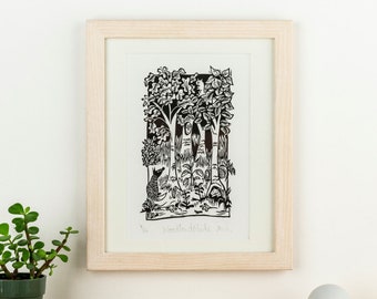 Woodland Glade - lino cut print