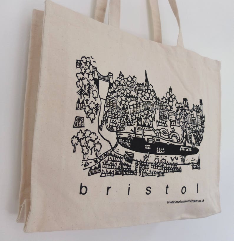 printmaking gift, black and white bristol gifts cotton suspension bridge canvas tote bag eco Bristol