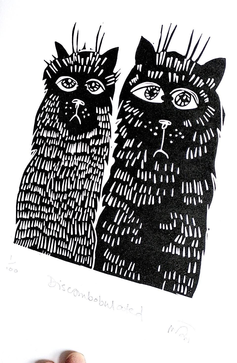 Discombobulated - lino cut print