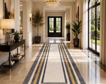 Handgetuft wollen loper, luxe geometrisch haltapijt, op maat gemaakt