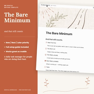Notion Task Template, Daily Priority Planner, ADHD To Do List, Digital Productivity Dashboard - The Bare Minimum